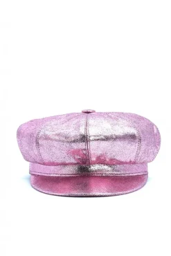 Donna D'Arienzo Taormina - Cappello da donna in pelle laminata rosa berretto francese