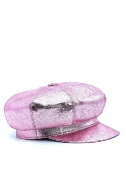 Donna D'Arienzo Taormina - Cappello da donna in pelle laminata rosa berretto francese