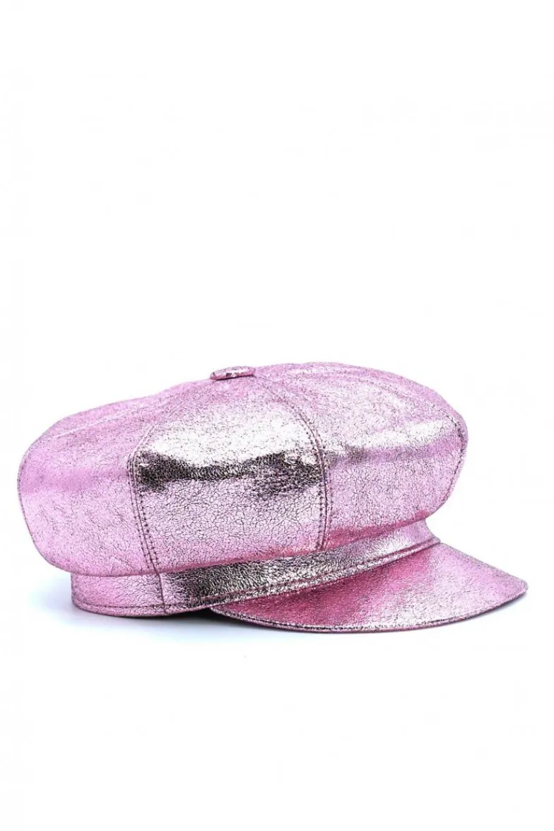 Donna D'Arienzo Taormina - Cappello da donna in pelle laminata rosa berretto francese
