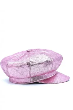Donna D'Arienzo Taormina - Cappello da donna in pelle laminata rosa berretto francese