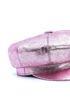 Donna D'Arienzo Taormina - Cappello da donna in pelle laminata rosa berretto francese