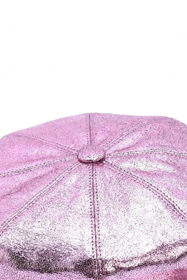 Donna D'Arienzo Taormina - Cappello da donna in pelle laminata rosa berretto francese