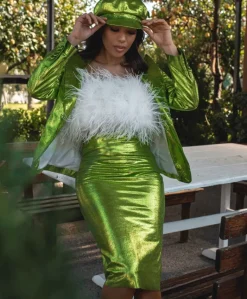 Donna D'Arienzo Tara - Gonna longuette in pelle laminata verde