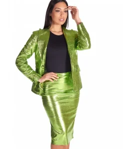 Donna D'Arienzo Tara - Gonna longuette in pelle laminata verde