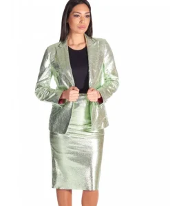 Donna D'Arienzo Tara - Gonna longuette in pelle laminata verde chiaro