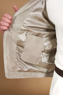 Uomo D'Arienzo Ted - Giacca in camoscio traforato grigio effetto liscio