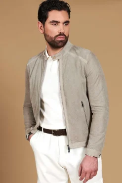 Uomo D'Arienzo Ted - Giacca in camoscio traforato grigio effetto liscio