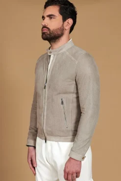 Uomo D'Arienzo Ted - Giacca in camoscio traforato grigio effetto liscio