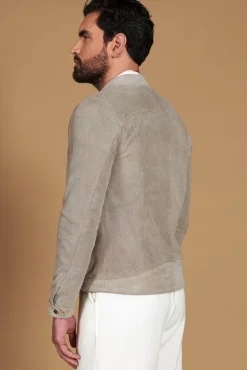 Uomo D'Arienzo Ted - Giacca in camoscio traforato grigio effetto liscio