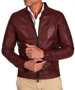 Uomo D'Arienzo Ted - Giacca in pelle bordeaux effetto vintage
