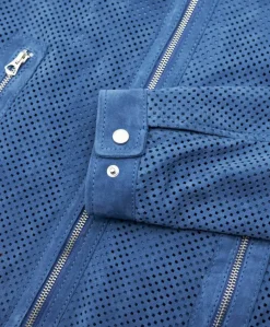 Uomo D'Arienzo Ted - Giacca in pelle camoscio traforato colore denim