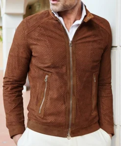 Uomo D'Arienzo Ted - Giacca in pelle camoscio traforato colore cuoio