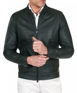 Uomo D'Arienzo Ted - Giacca in pelle naturale verde effetto liscio