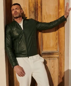 Uomo D'Arienzo Ted - Giacca in pelle naturale verde effetto liscio