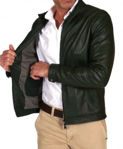 Uomo D'Arienzo Ted - Giacca in pelle naturale verde effetto liscio