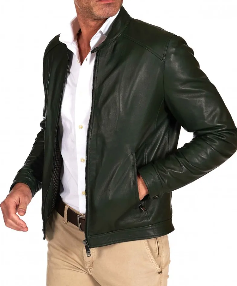 Uomo D'Arienzo Ted - Giacca in pelle naturale verde effetto liscio
