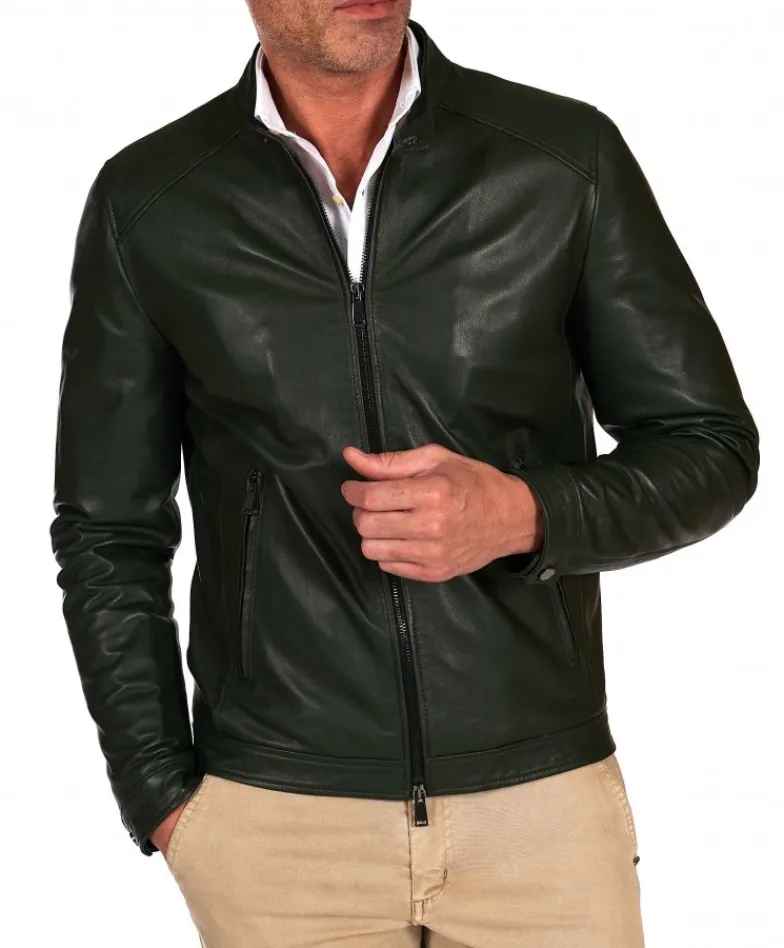 Uomo D'Arienzo Ted - Giacca in pelle naturale verde effetto liscio