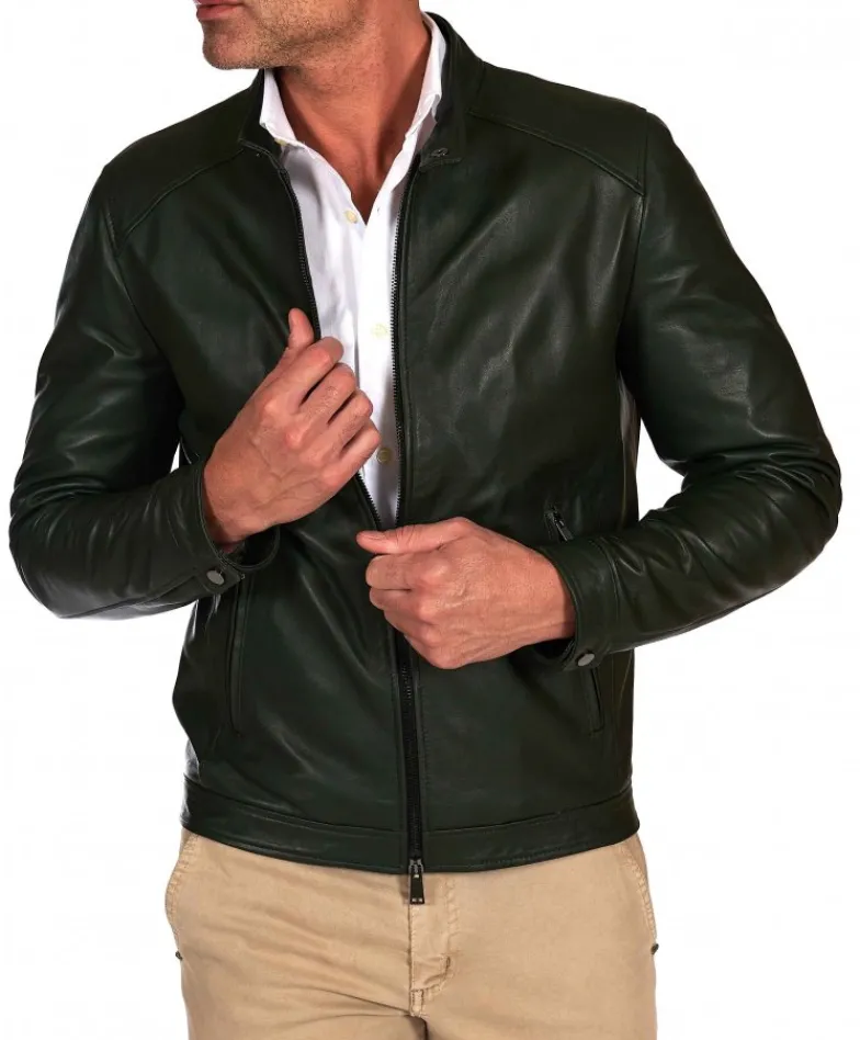 Uomo D'Arienzo Ted - Giacca in pelle naturale verde effetto liscio