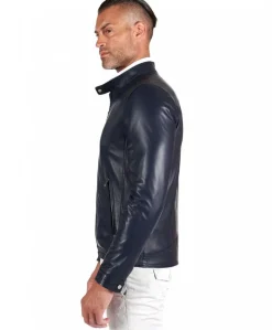 Uomo D'Arienzo Ted - Giacca in pelle naturale blu effetto liscio