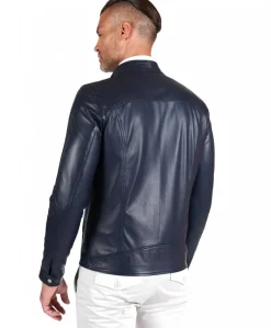 Uomo D'Arienzo Ted - Giacca in pelle naturale blu effetto liscio
