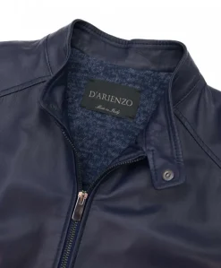 Uomo D'Arienzo Ted - Giacca in pelle naturale blu effetto liscio