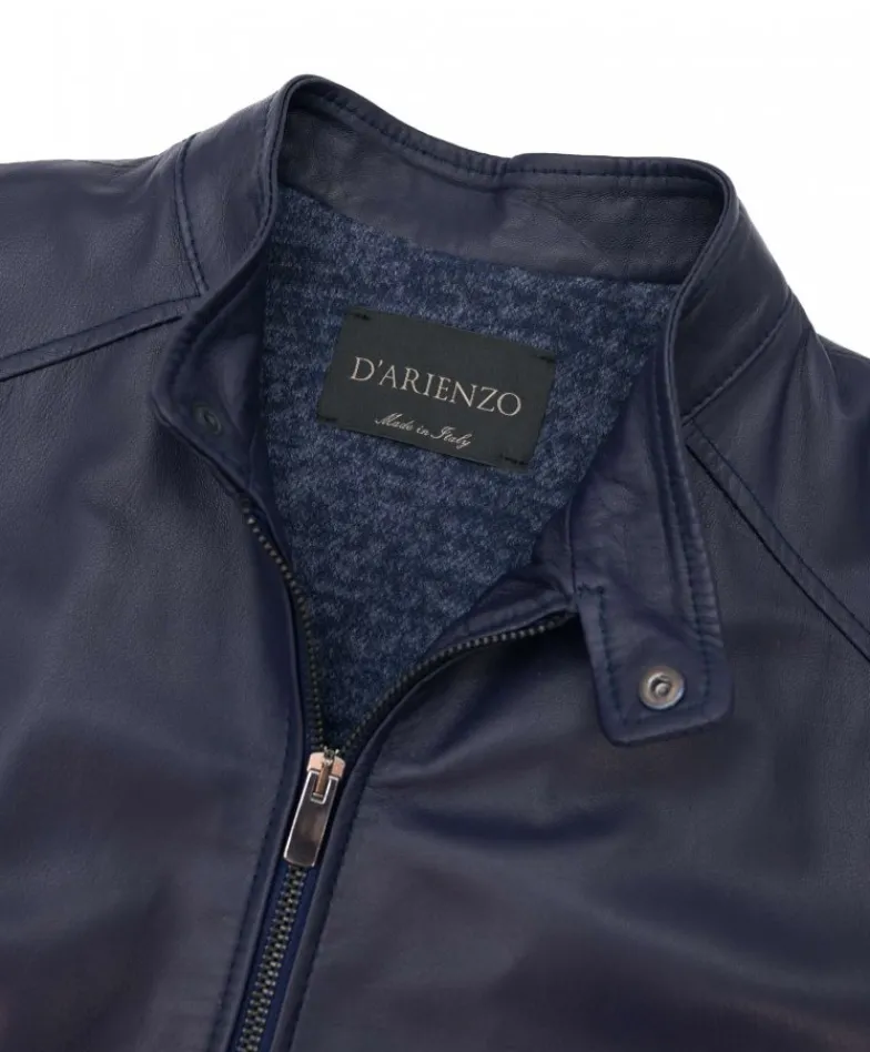 Uomo D'Arienzo Ted - Giacca in pelle naturale blu effetto liscio