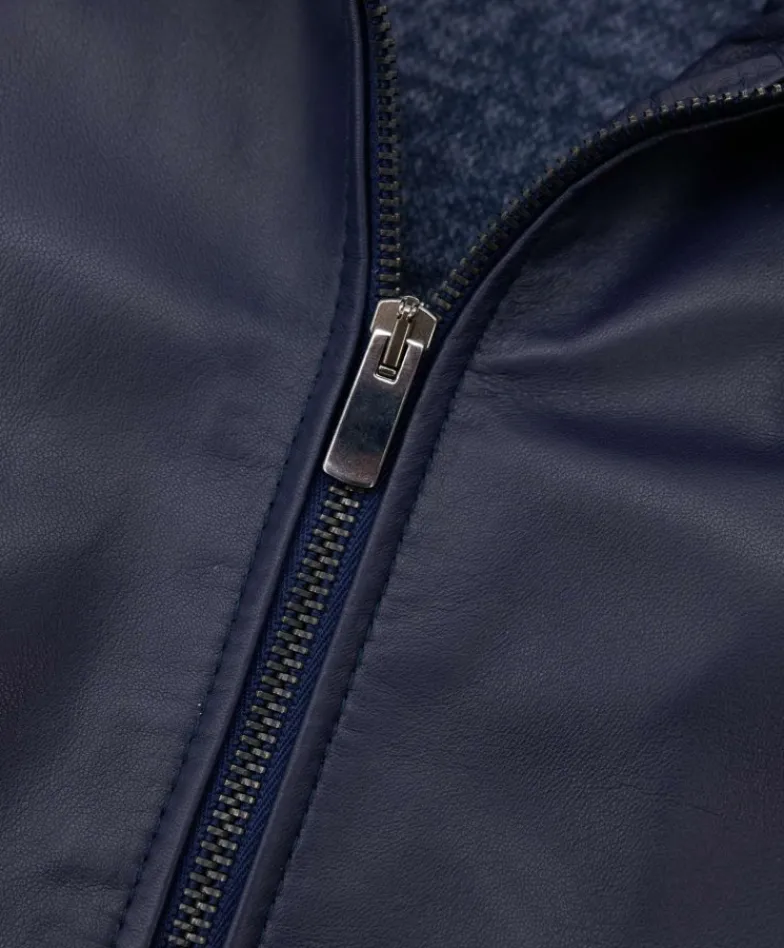 Uomo D'Arienzo Ted - Giacca in pelle naturale blu effetto liscio