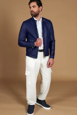 Uomo D'Arienzo Ted - Giacca in pelle naturale bluette effetto liscio