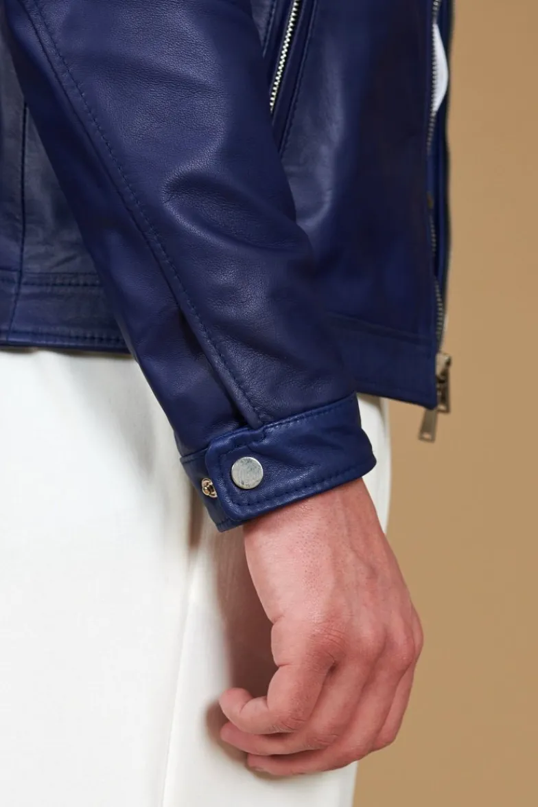 Uomo D'Arienzo Ted - Giacca in pelle naturale bluette effetto liscio