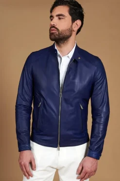 Uomo D'Arienzo Ted - Giacca in pelle naturale bluette effetto liscio