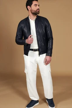 Uomo D'Arienzo Ted - Giacca in pelle naturale blu effetto liscio