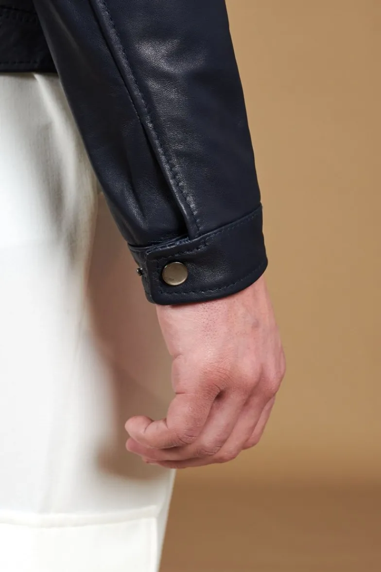Uomo D'Arienzo Ted - Giacca in pelle naturale blu effetto liscio