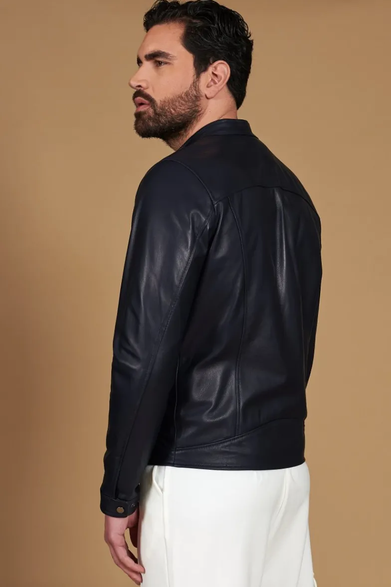 Uomo D'Arienzo Ted - Giacca in pelle naturale blu effetto liscio