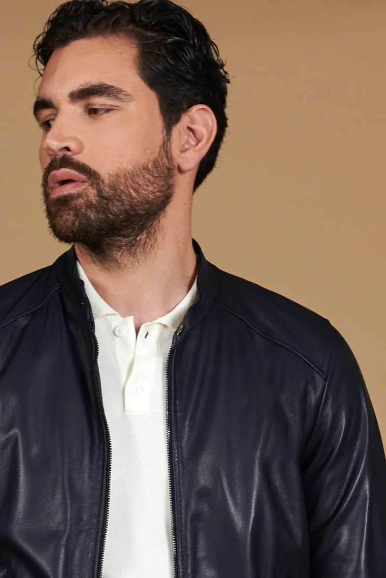 Uomo D'Arienzo Ted - Giacca in pelle naturale blu effetto liscio