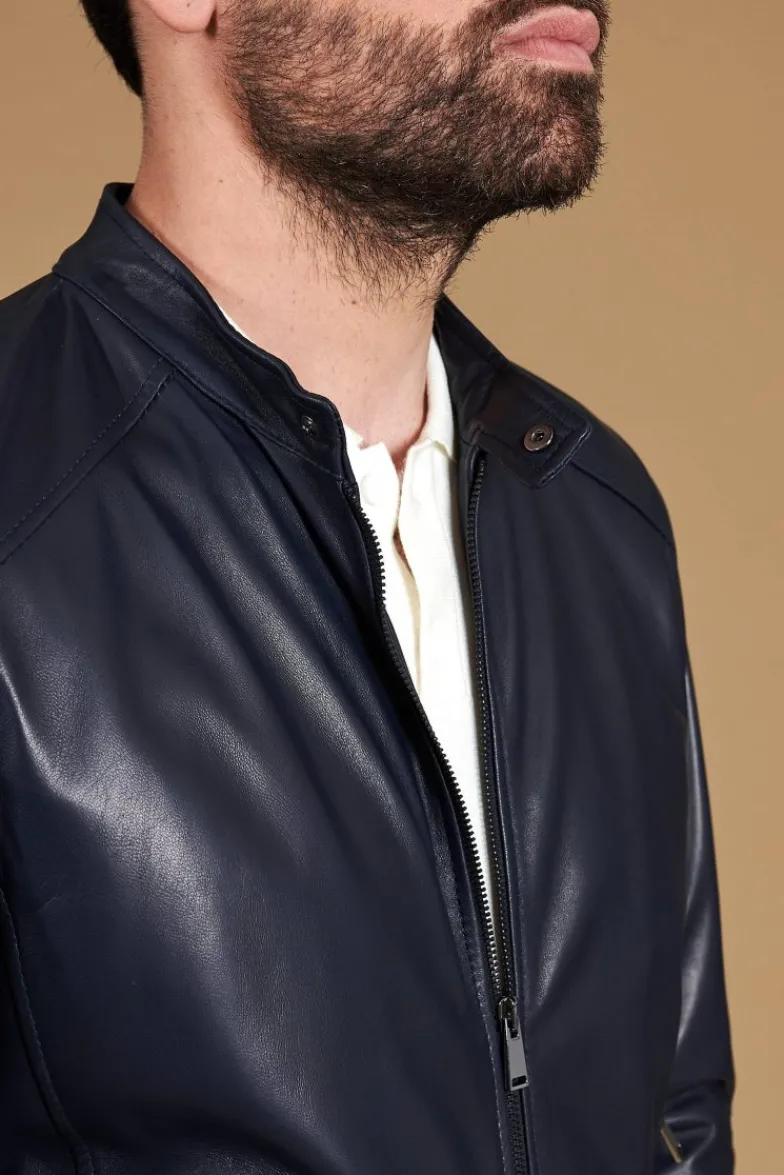 Uomo D'Arienzo Ted - Giacca in pelle naturale blu effetto liscio