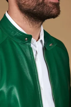 Uomo D'Arienzo Ted - Giacca in pelle naturale verde effetto liscio