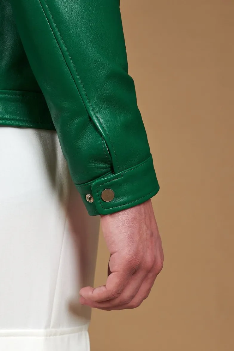 Uomo D'Arienzo Ted - Giacca in pelle naturale verde effetto liscio