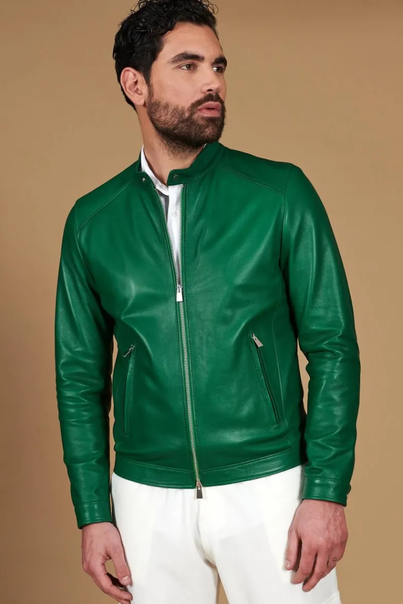 Uomo D'Arienzo Ted - Giacca in pelle naturale verde effetto liscio
