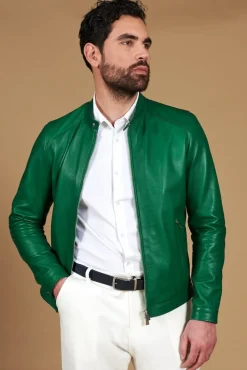 Uomo D'Arienzo Ted - Giacca in pelle naturale verde effetto liscio