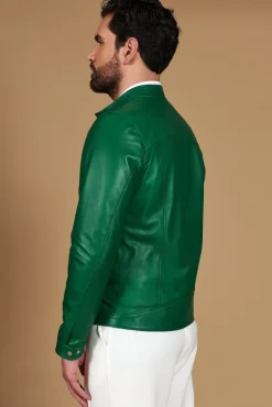 Uomo D'Arienzo Ted - Giacca in pelle naturale verde effetto liscio