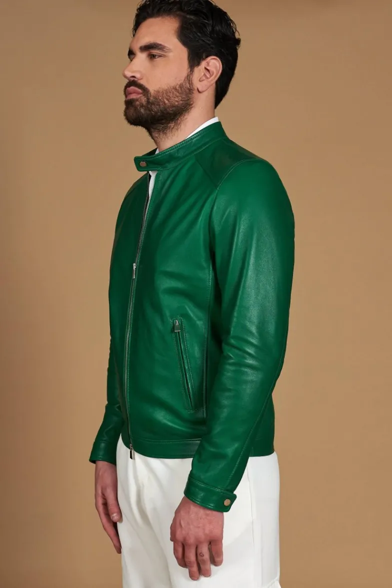Uomo D'Arienzo Ted - Giacca in pelle naturale verde effetto liscio
