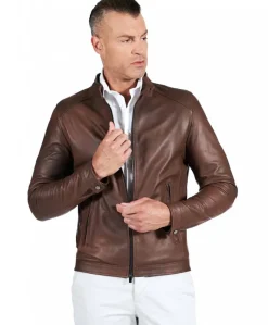 Uomo D'Arienzo Ted - Giacca in pelle naturale marrone nuvolato effetto vintage