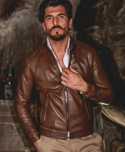 Uomo D'Arienzo Ted - Giacca in pelle naturale marrone nuvolato effetto vintage
