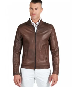 Uomo D'Arienzo Ted - Giacca in pelle naturale marrone nuvolato effetto vintage