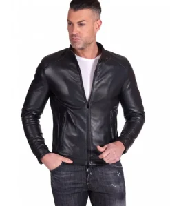 Uomo D'Arienzo Ted - Giacca in pelle nera nappa effetto liscio