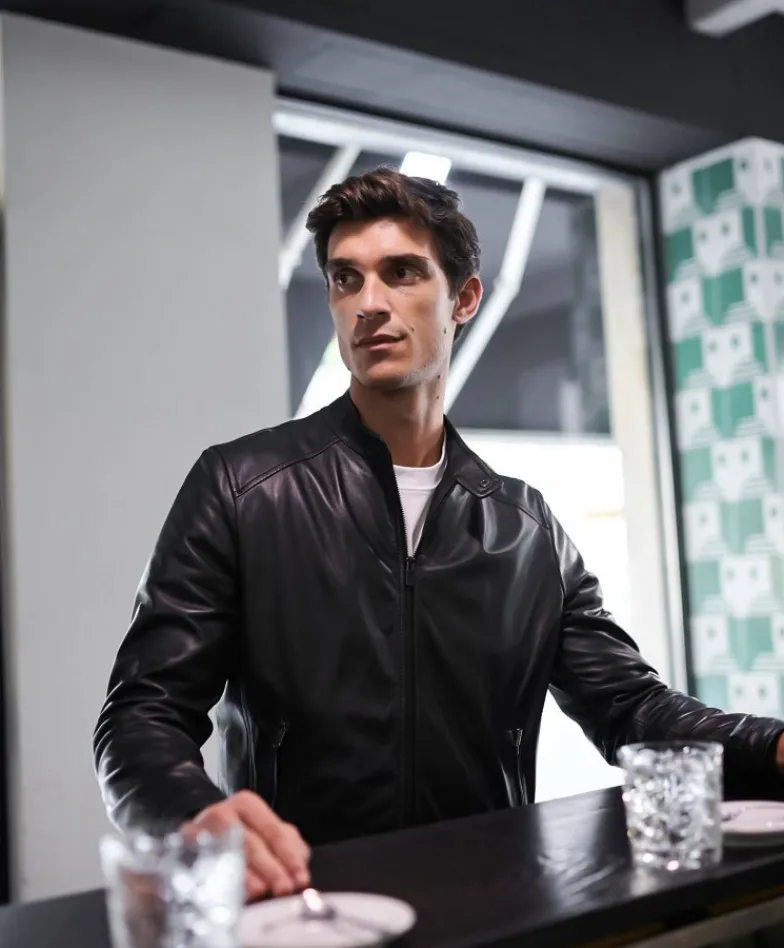 Uomo D'Arienzo Ted - Giacca in pelle nera nappa effetto liscio