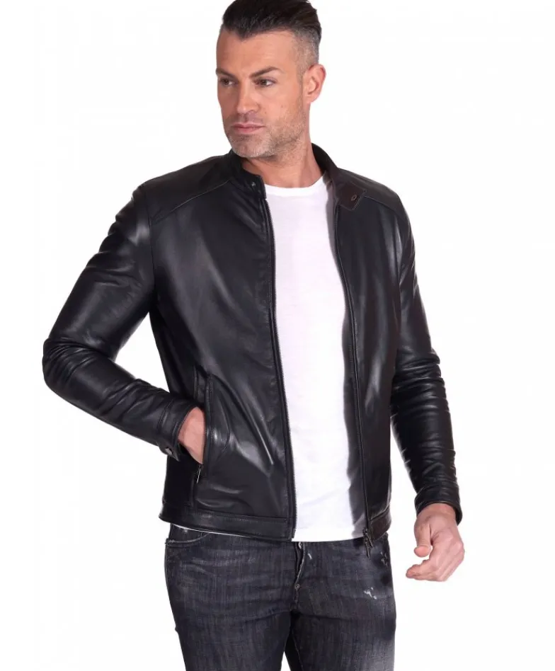 Uomo D'Arienzo Ted - Giacca in pelle nera nappa effetto liscio