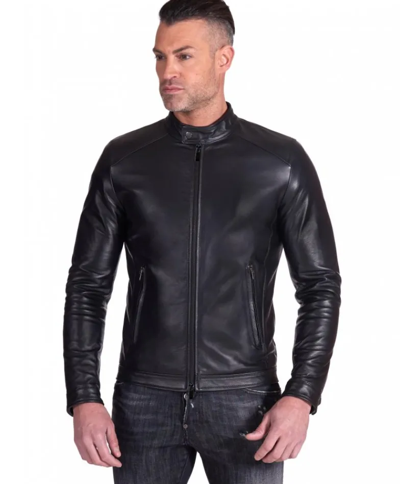 Uomo D'Arienzo Ted - Giacca in pelle nera nappa effetto liscio