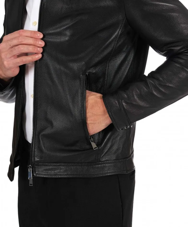 Uomo D'Arienzo Ted - Giacca in pelle nera effetto raggrinzito