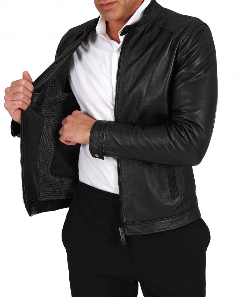 Uomo D'Arienzo Ted - Giacca in pelle nera effetto raggrinzito